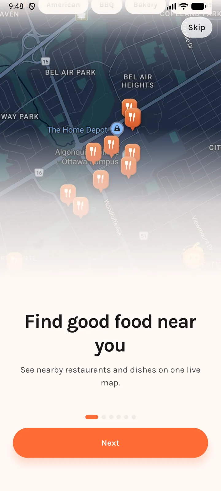 Onboarding slide 1 — Find good food near you