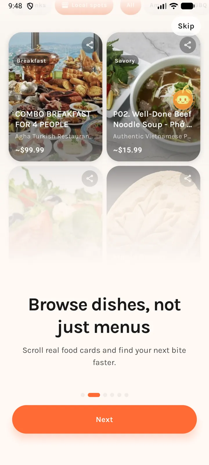 Slide 2 — Browse dishes, not just menus