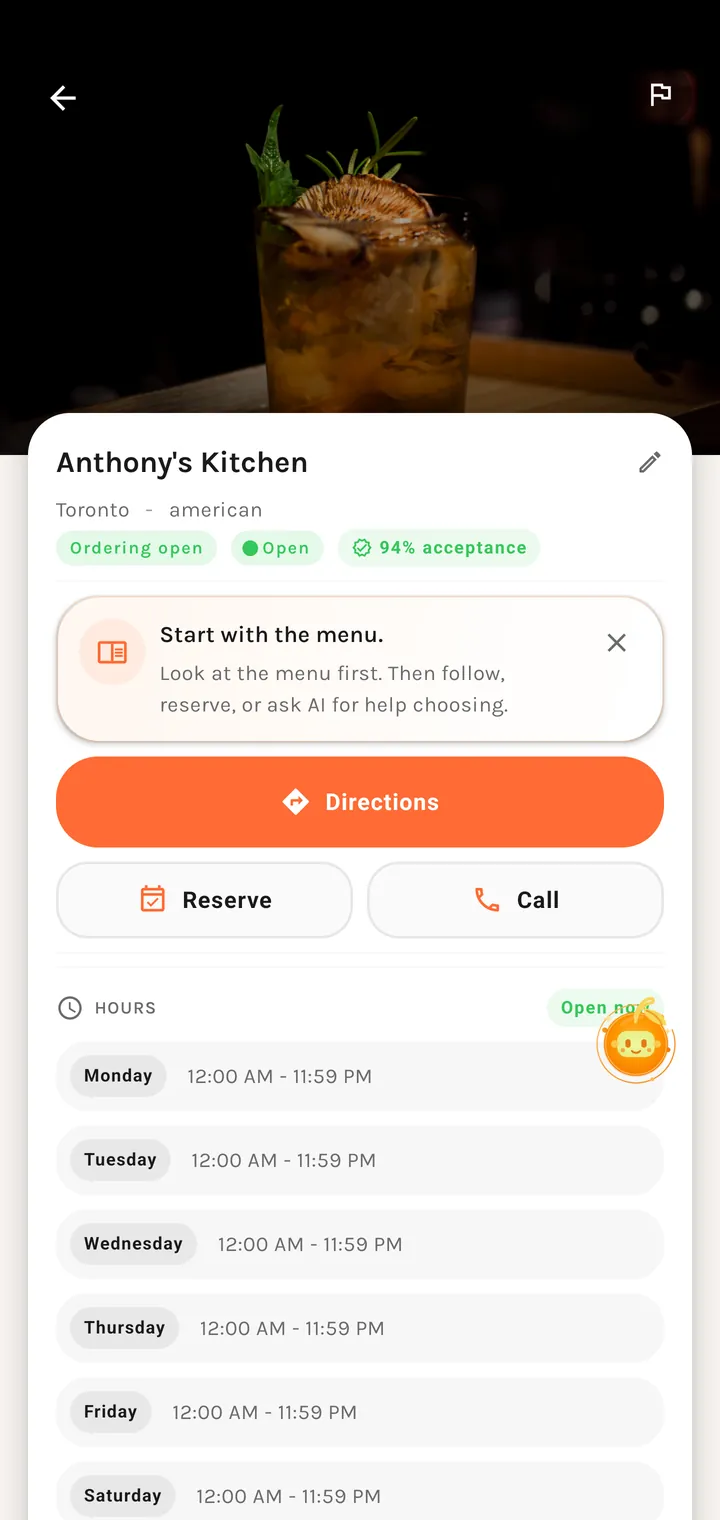 A restaurant with reservations available