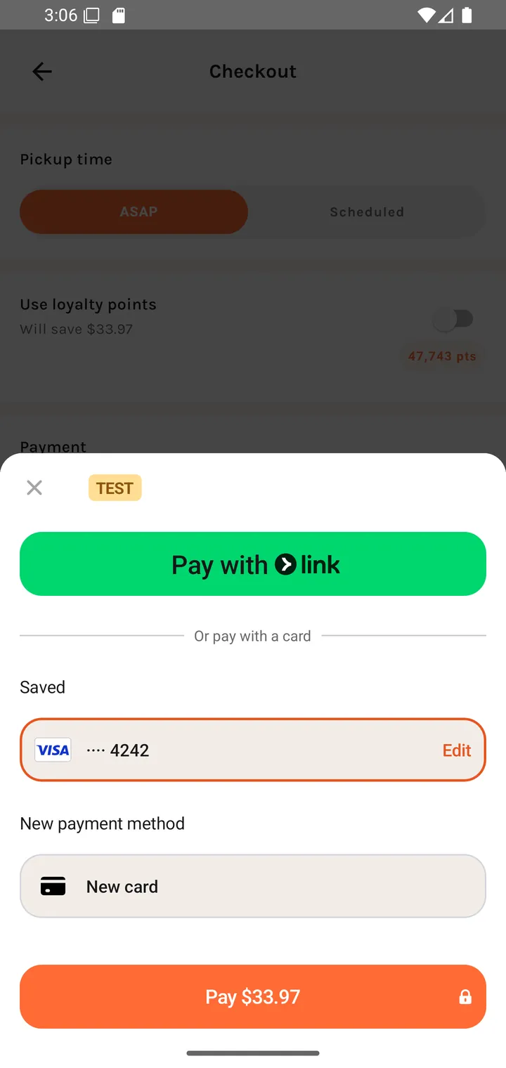 The Stripe payment sheet