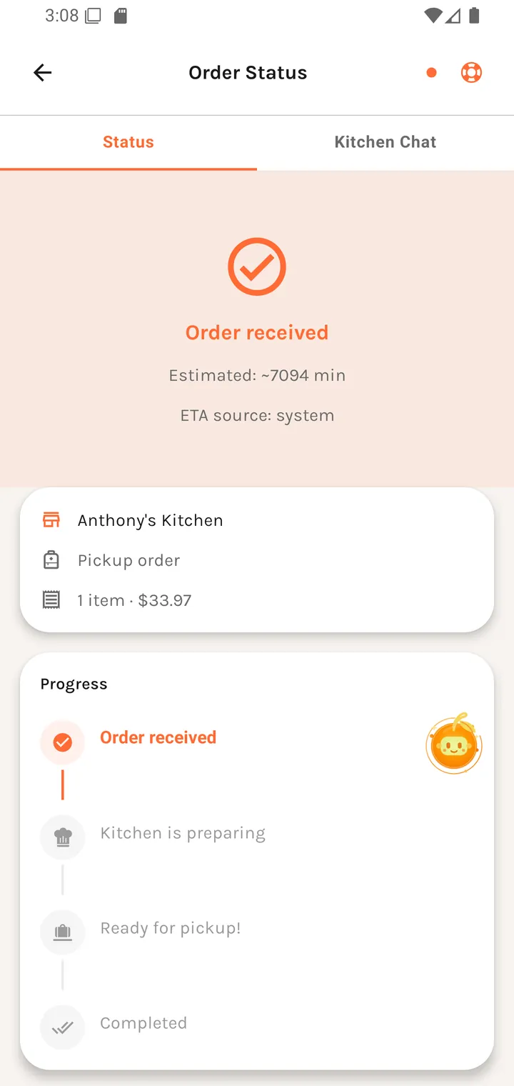 Order status — order received