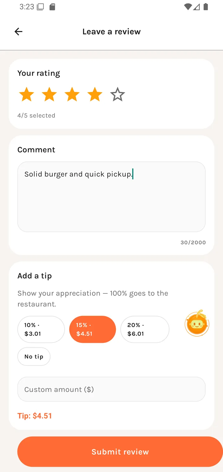 The review screen