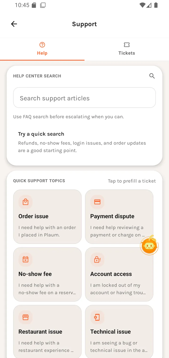 Support — the Help tab