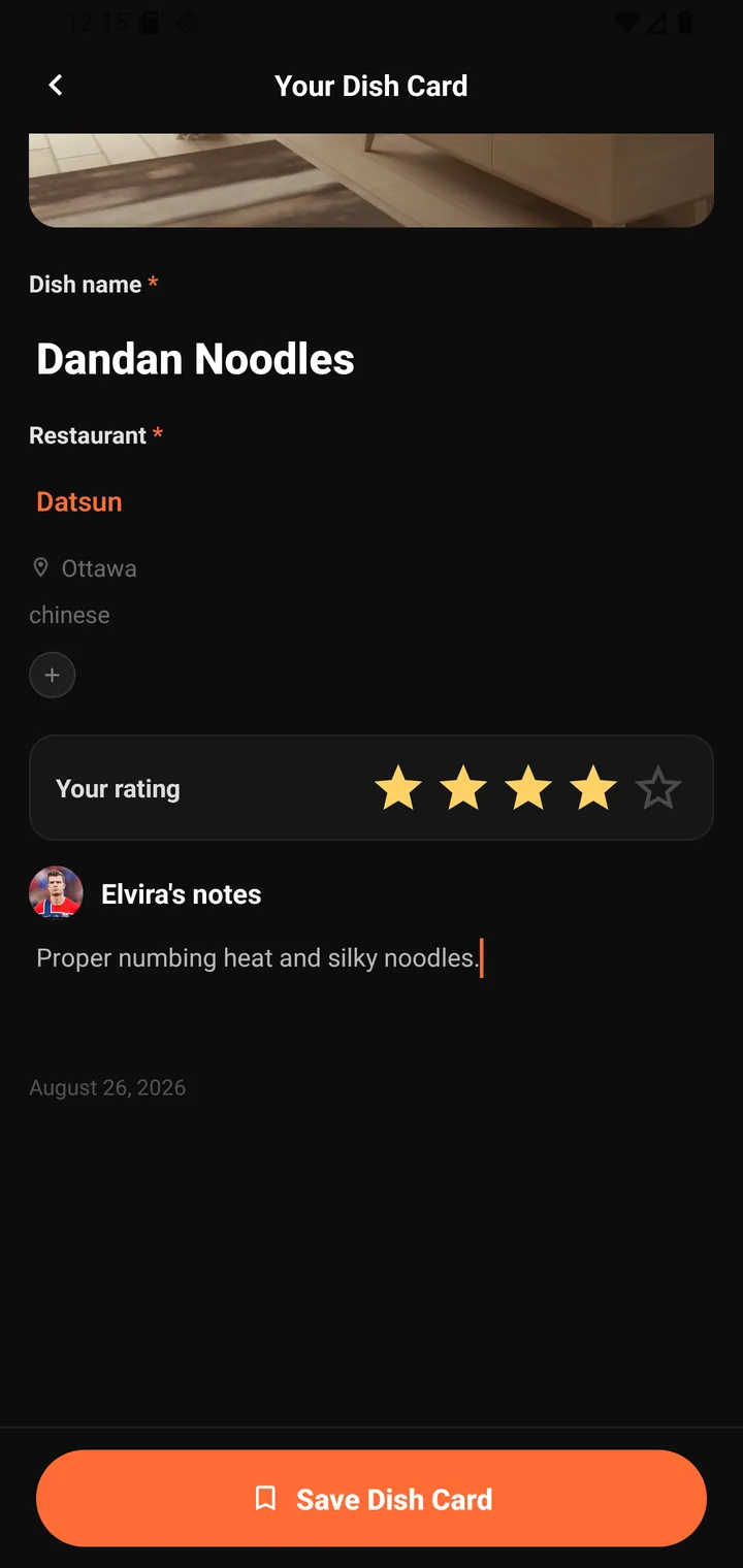 Creating a Dish Card