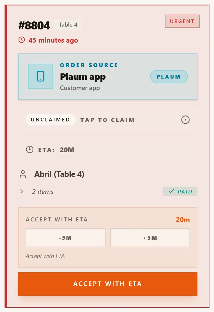 A single order card