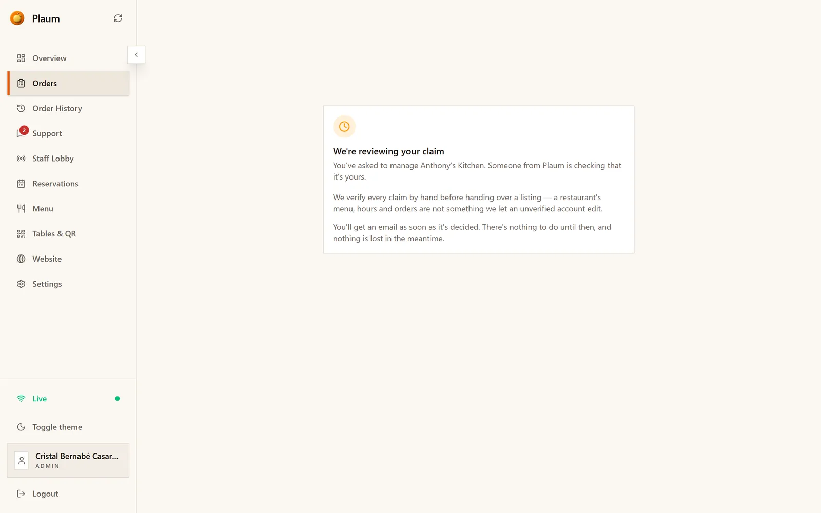 The waiting-for-review screen