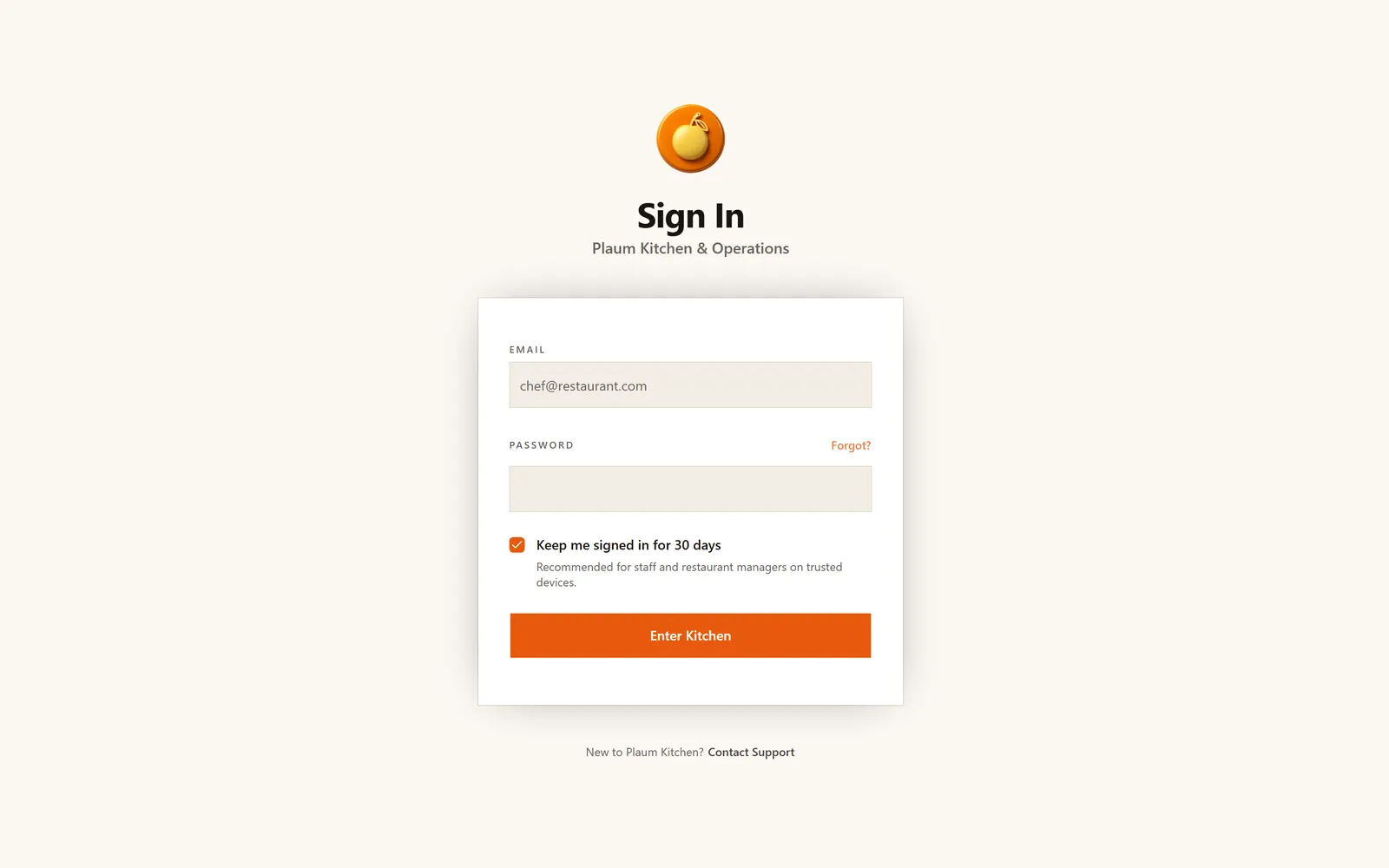 The Plaum sign-in screen