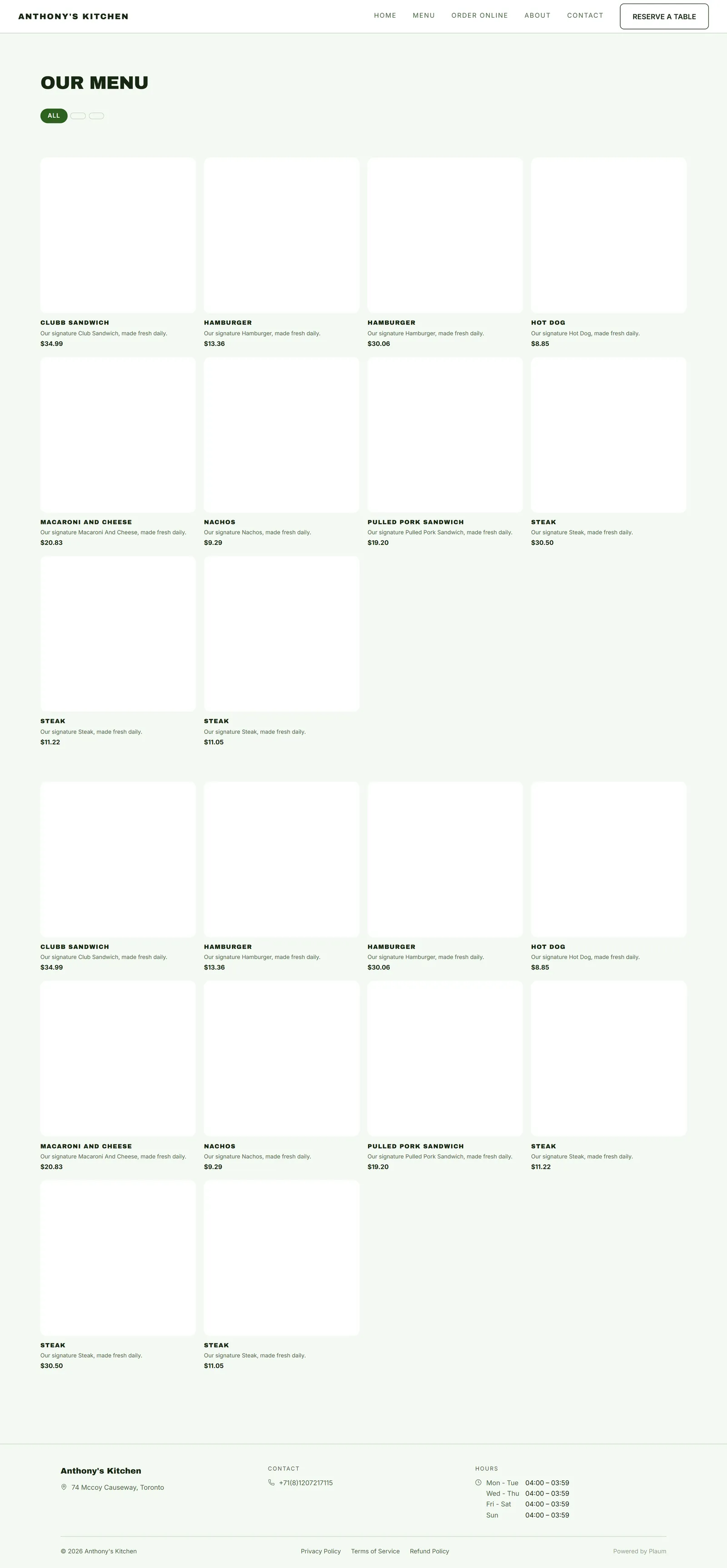 Your public menu page