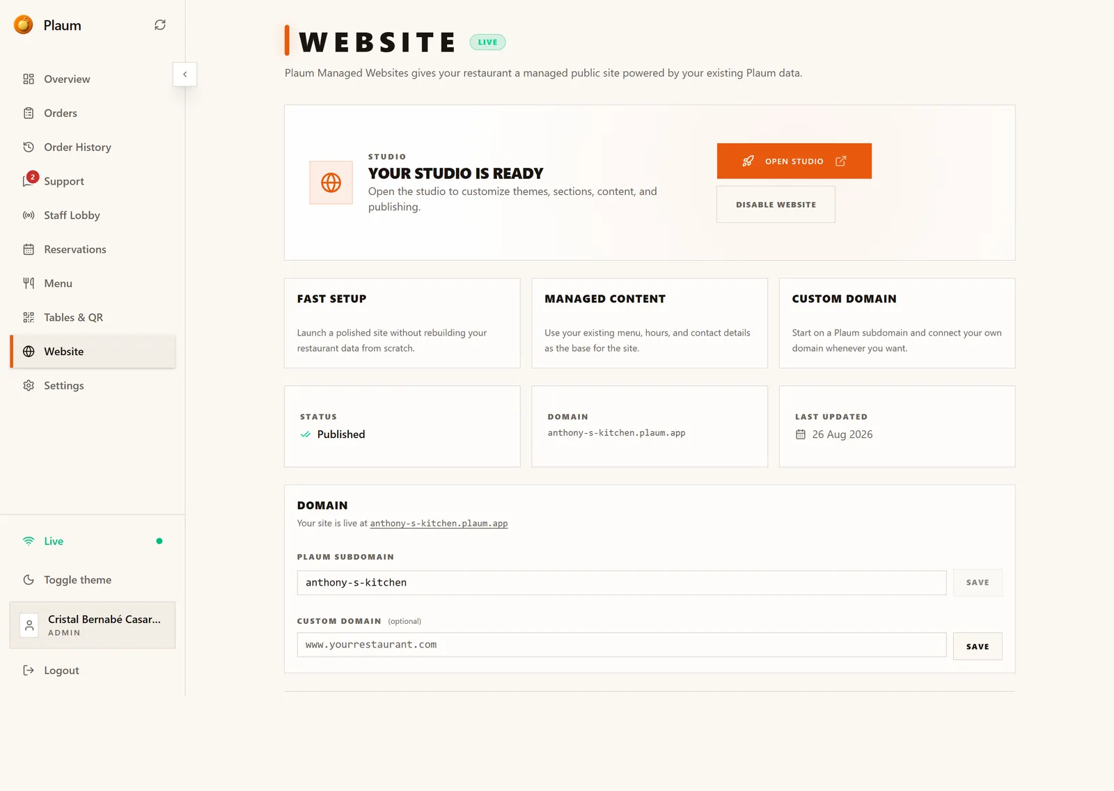 The Website screen